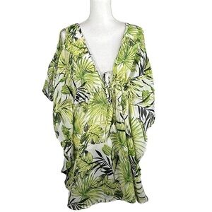 Violet Sky Green Sheer Tropical Swimsuit Cover Up Size Large